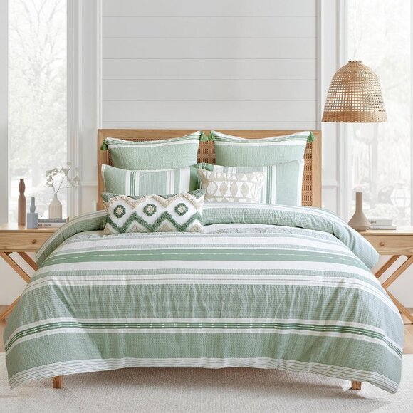 NEW Levtex Home Cotton 3-Piece Duvet Cover Set L19133QDS Green Full / Queen